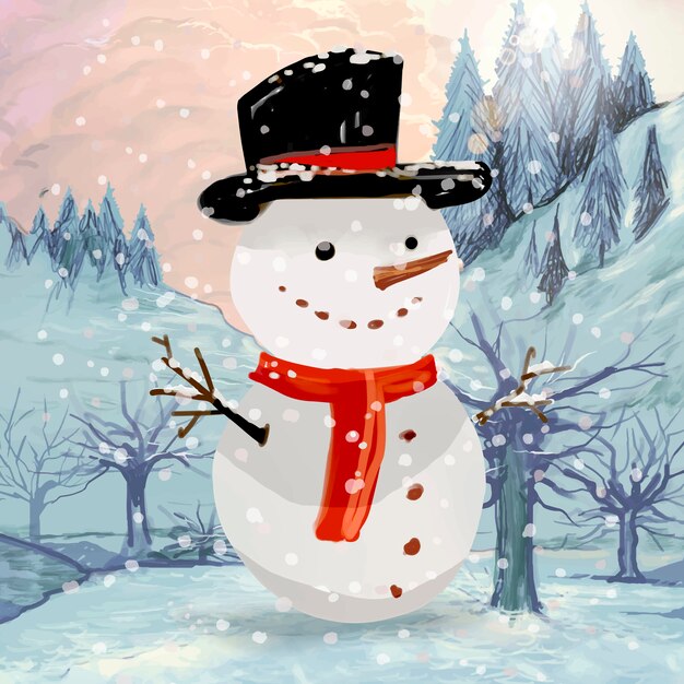 Carte de voeux de Noël bonhomme de neige dessiné à la main
