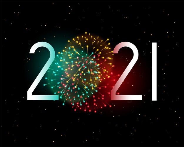 Carte de voeux de nouvel an 2021 avec célébration de feux d'artifice