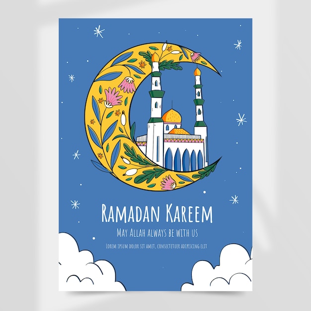 Carte de voeux de ramadan dessinée à la main