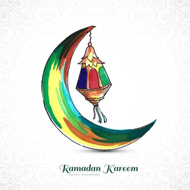 Carte de voeux ramadan kareem dessinée à la main avec un design lunaire