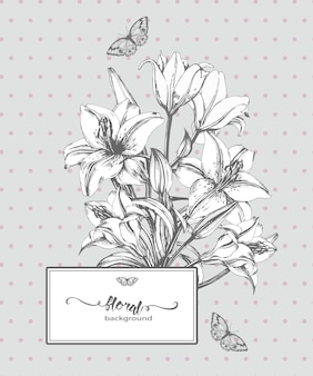 Carte de voeux vintage avec une couronne de roses et de papillons en fleurs illustration vectorielle.