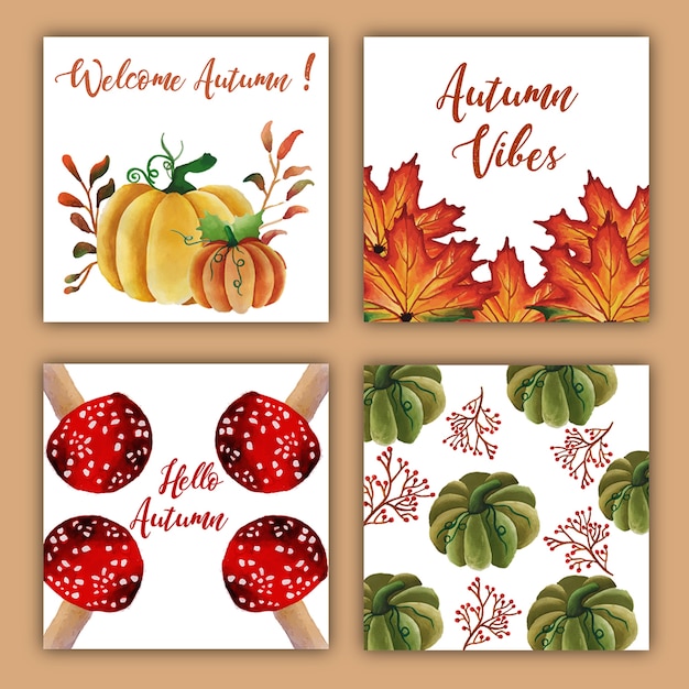 Cartes D'automne Automne Avec Des Feuilles Rouges, Orange, Jaunes Et Vertes