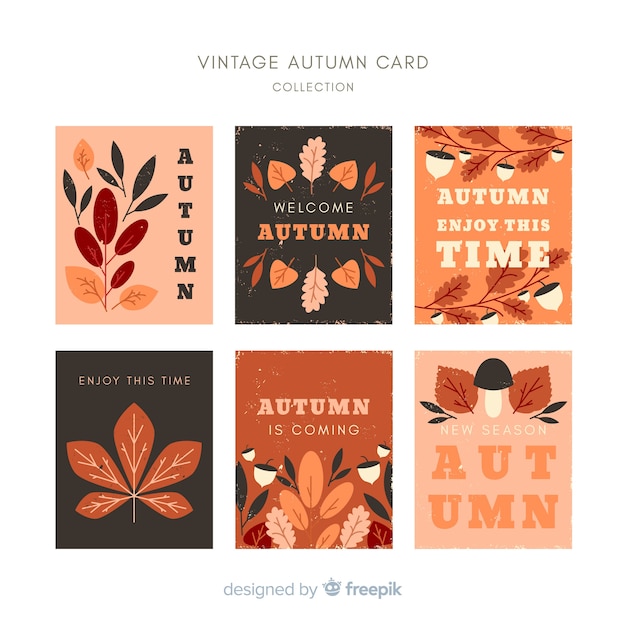 Vecteur gratuit cartes d'automne colorées avec des feuilles