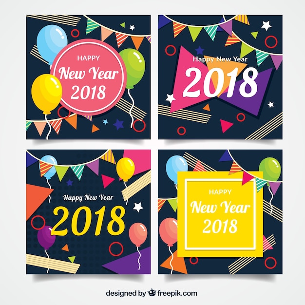 Vecteur gratuit cartes colorées de plat nouvel an 2018