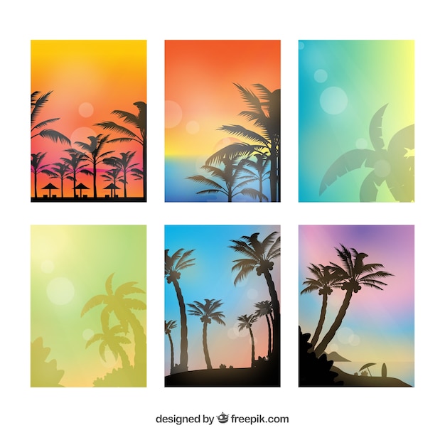 Vecteur gratuit cartes d'été dégradé avec palmiers silhouette