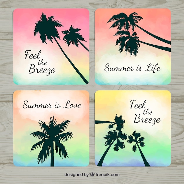 Cartes d&#39;été dégradé avec palmiers silhouette