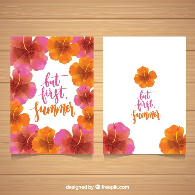 Cartes D'été Avec De Jolies Fleurs D'aquarelle