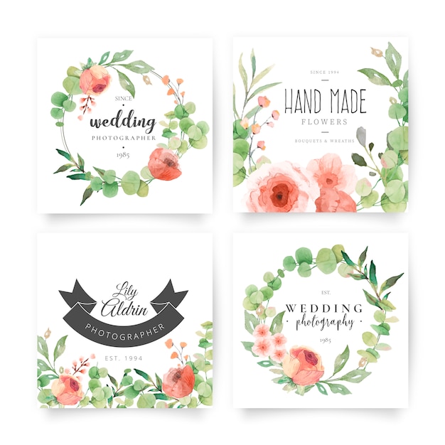 Cartes Florales Avec Logotypes De Planificateur De Mariage