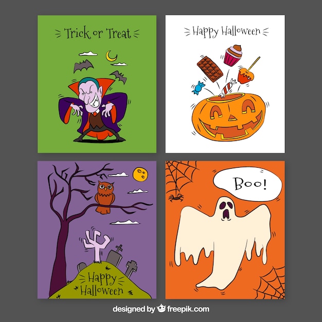 Vecteur gratuit cartes de halloween classiques avec style drôle