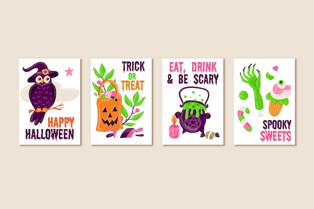 Vecteur gratuit cartes d'halloween dessinées à la main