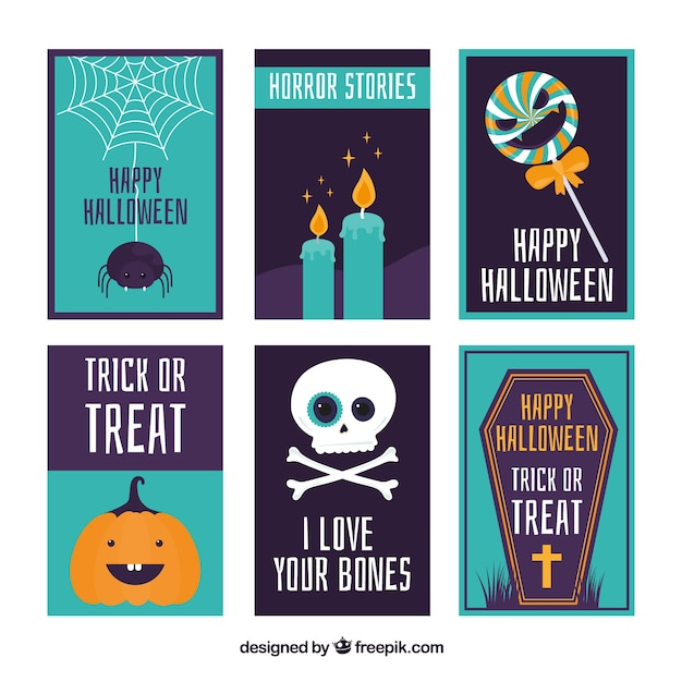 Vecteur gratuit cartes de halloween avec style amusant