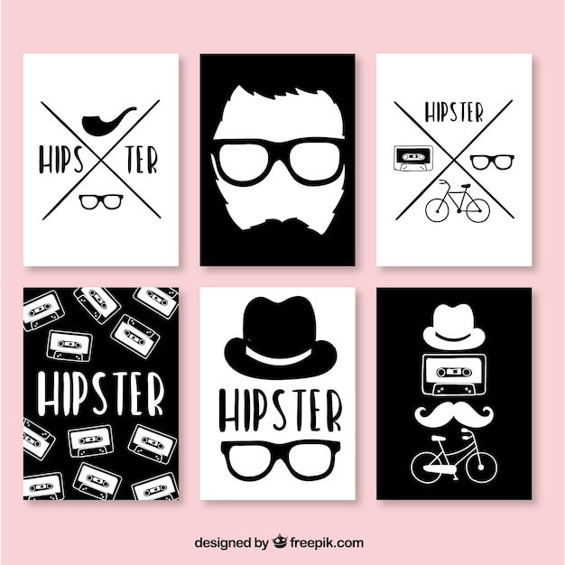 Cartes Hipster Dessiné En Noir Et Blanc La Main