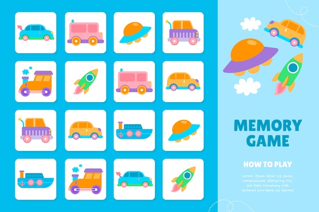 Vecteur gratuit cartes de jeu de mémoire dessinées à la main