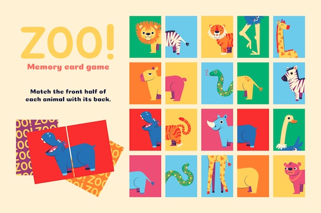 Vecteur gratuit cartes de jeu de mémoire dessinées à la main