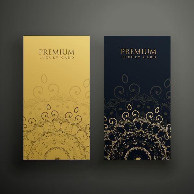 Cartes De Mandala Premium En Or Et Couleurs Noires