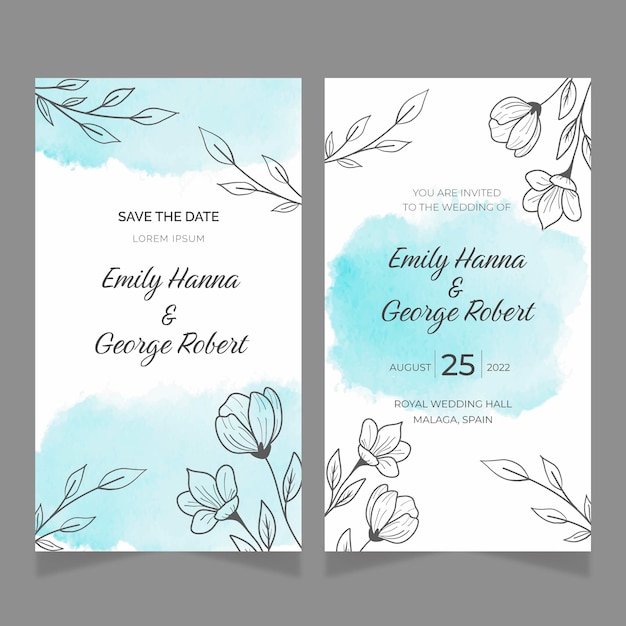 Cartes De Mariage Florales Minimales Dessinées à La Main