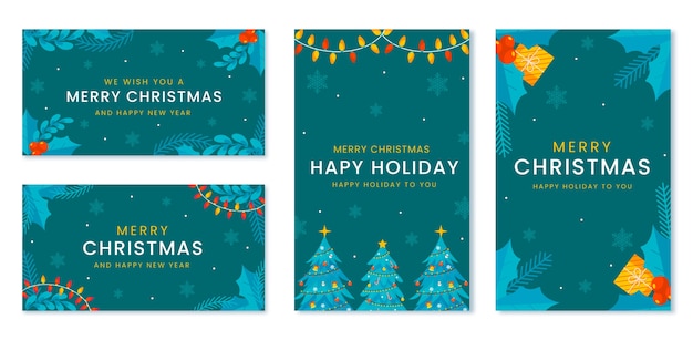 Cartes De Noël D'affaires Plates Dessinées à La Main