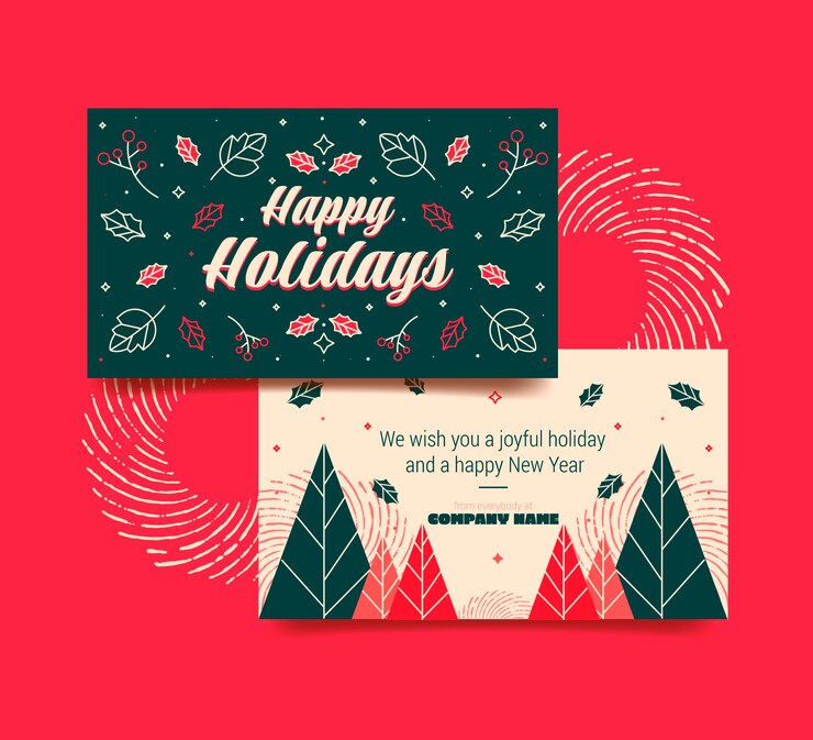 Vecteur gratuit cartes de noël d'affaires plates dessinées à la main