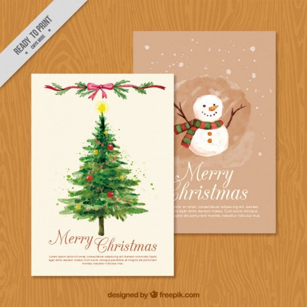 Cartes De Noël Avec Un Sapin Et Un Bonhomme De Neige