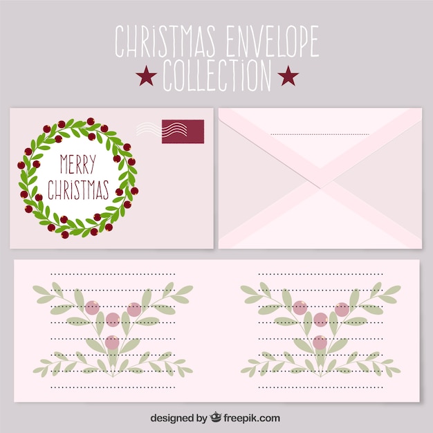 Vecteur gratuit cartes postales de noël floraux avec des enveloppes