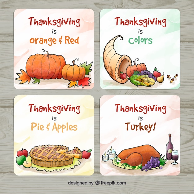 Cartes De Thanksgiving Aquarelles Dessinées à La Main