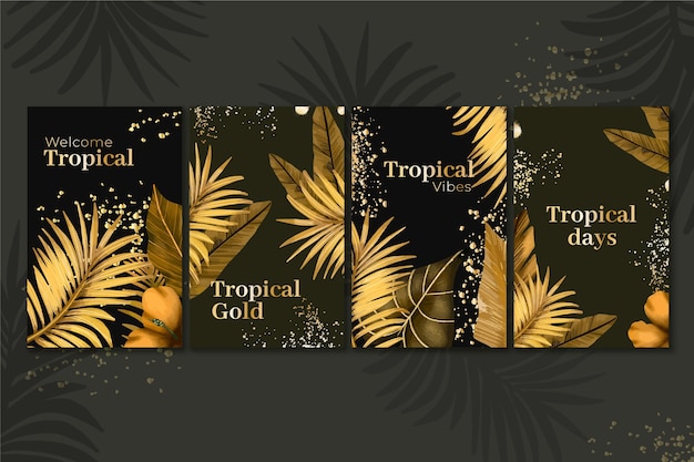 Vecteur gratuit cartes tropicales avec des touches dorées