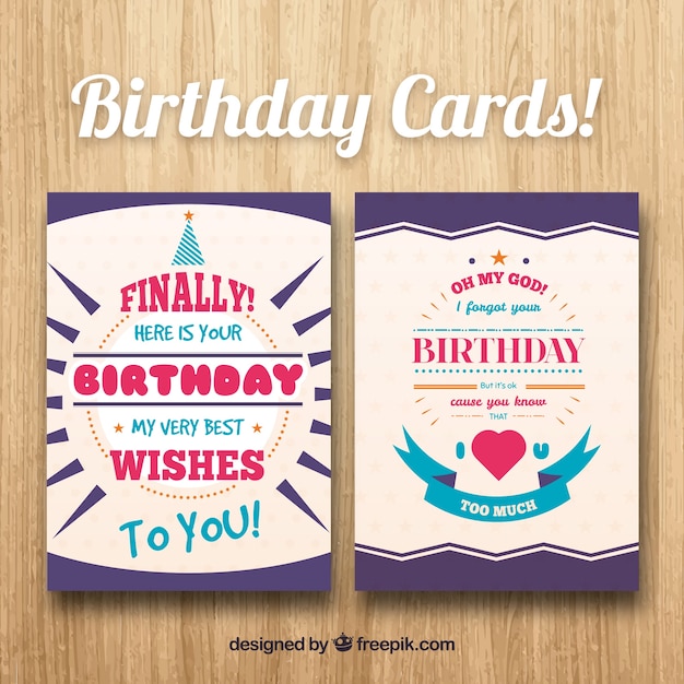 Cartes De Voeux D'anniversaire En Conception Plate