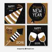 Vecteur gratuit cartes de voeux de nouvel an en marron et noir