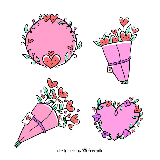 Vecteur gratuit cartoon pack floral de la saint-valentin