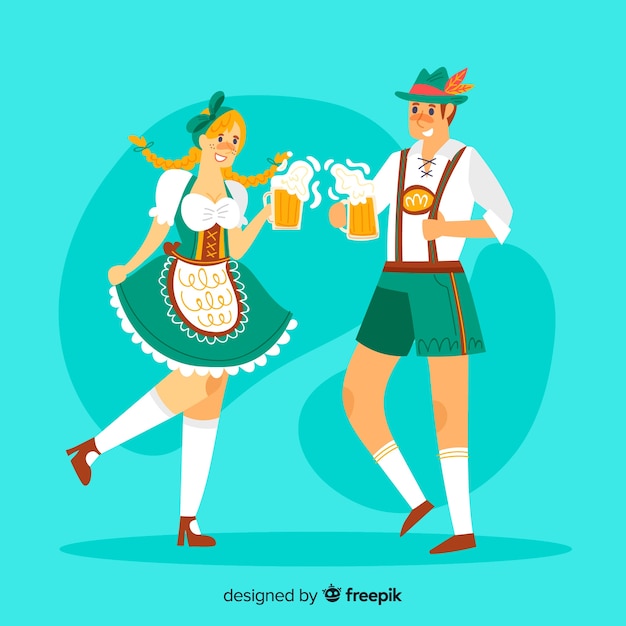 Vecteur gratuit cartoon people célébrant l'oktoberfest