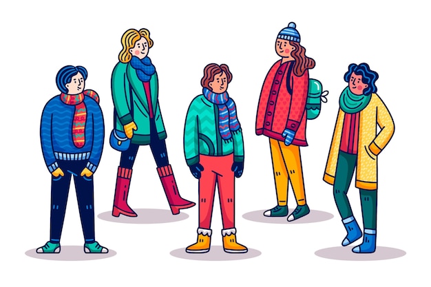 Cartoon Personnes Portant Des Vêtements D'hiver