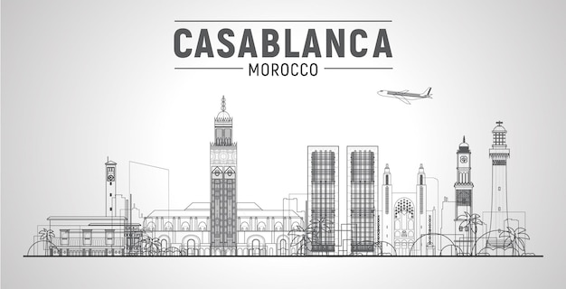 Casablanca Maroc Ligne Ville Skyline Vector Illustration Ciel Fond Voyage D'affaires Et Concept De Tourisme Avec Des Bâtiments Modernes Image Pour Le Site Web De La Bannière De Présentation