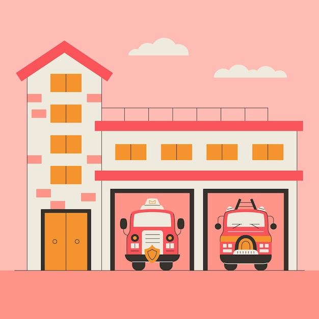 Vecteur gratuit caserne de pompiers dessinée à la main