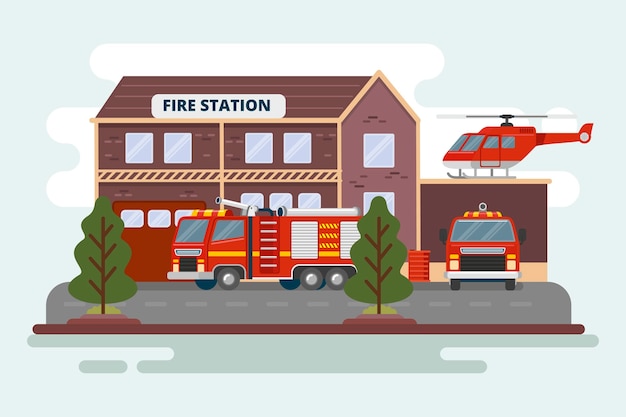 Caserne de pompiers illustration plate