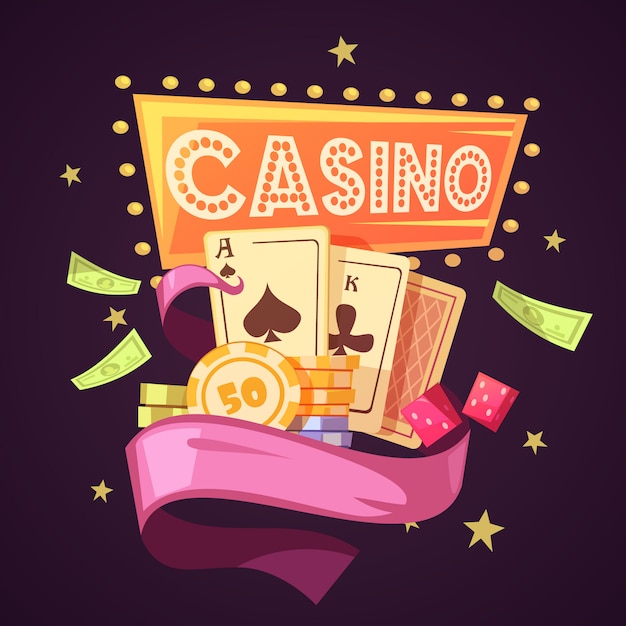 Vecteur gratuit casino pétillant avec illustration de cartes