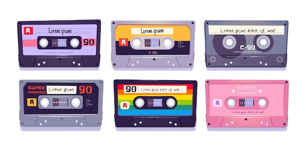 Cassettes audio, bandes rétro, stockage multimédia pour la musique et le son isolés