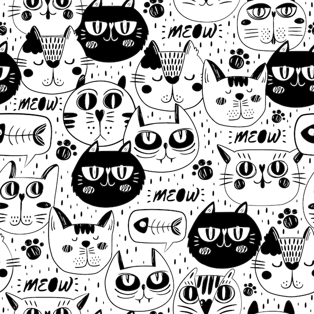 Vecteur gratuit cat face pattern background