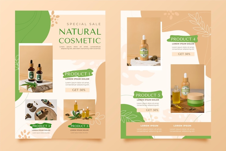 Vecteur gratuit catalogue de produits de beauté avec photo