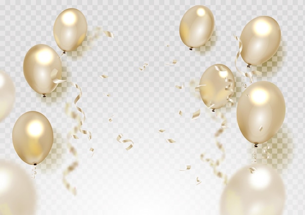 Vecteur gratuit célébration avec ballon d'or et confettis