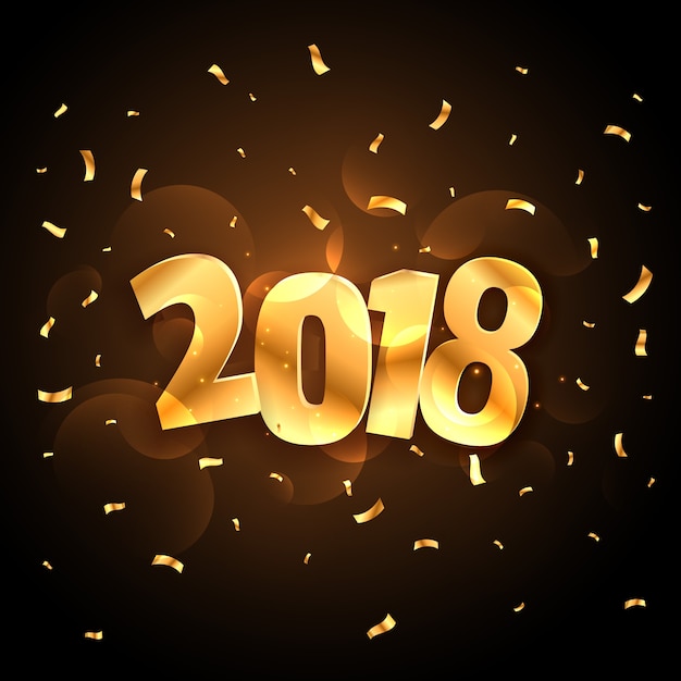 célébration de fête de nouvel an 2018 brillant d&#39;or avec des confettis de chute