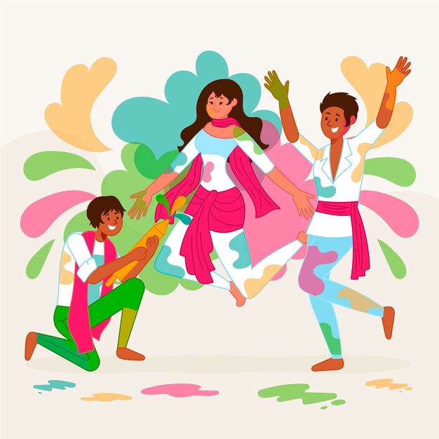 Célébration des gens festival holi illustration artistique