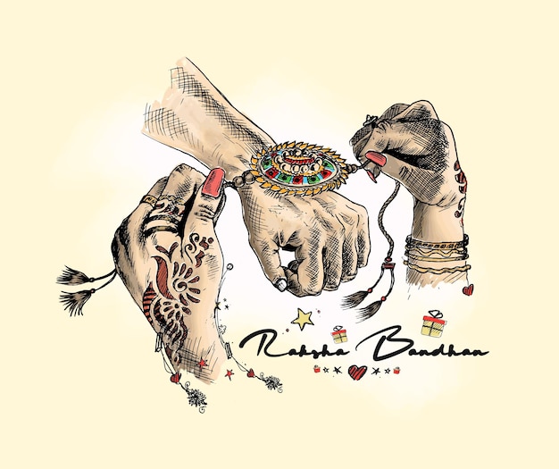 Célébration de Raksha Bandhan décorée par un cadre avec la main et un beau rakhi