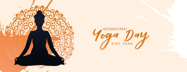 Célébrez La Conception De La Bannière Grungy De La Journée Internationale Du Yoga Du 21 Juin