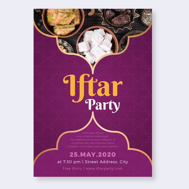 Vecteur gratuit célébrez l'invitation de design plat indien iftar party