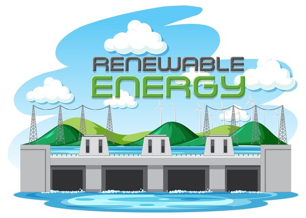 Les centrales hydroélectriques produisent de l'électricité avec une bannière de renouvellement