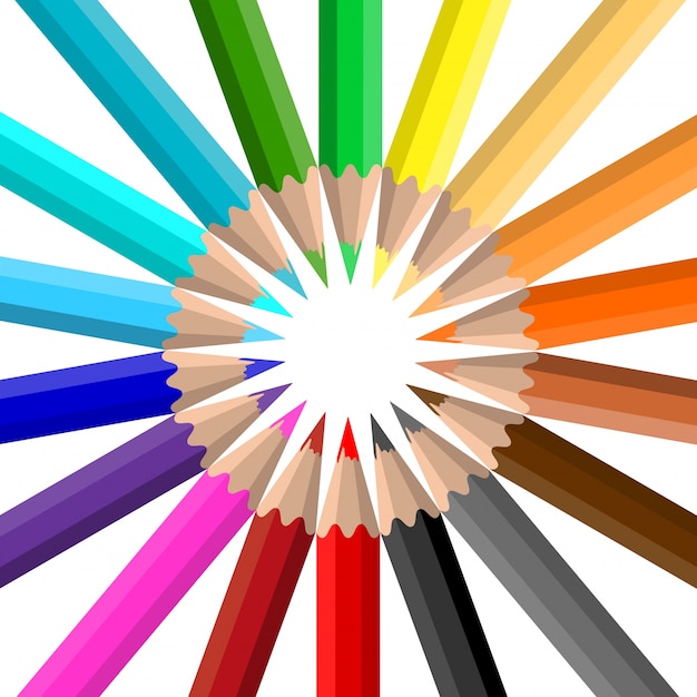 Vecteur gratuit cercle de crayons aux couleurs vives sur fond blanc