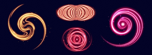 Vecteur gratuit cercle de lumière magique et éléments au néon en spirale