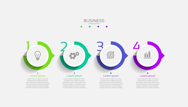 Cercle de modèle d'infographie d'affaires coloré avec quatre étapes