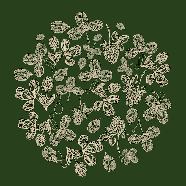 Cercle Naturel Composition De La Saint-patrick Avec Des Feuilles De Trèfle Et Des Branches De Houblon