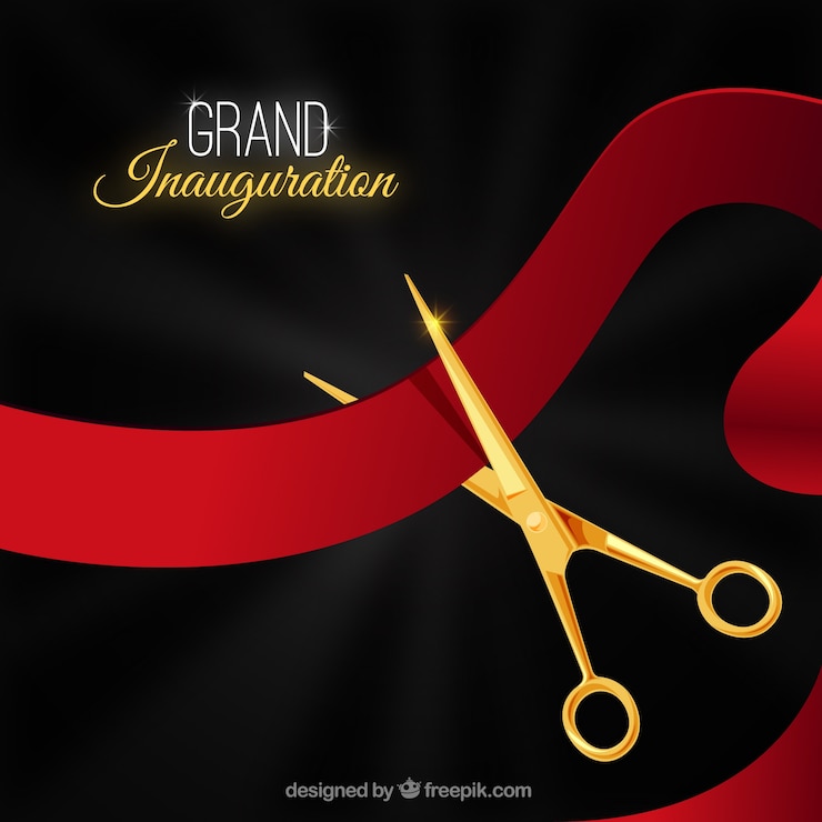 Vecteur gratuit cérémonie d&#39;inauguration élégante avec des ciseaux dorés